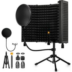 Dmsky Recording Microphone Isolation Shield with Pop Filter & Tripod Stand,Foldable Mic Shield with Triple Sound Insulation, High Density Mic Sound Shield for Studio, Podcasts, Singing,Broadcasting