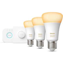 Philips Hue Startsæt: 3 x E27 pærer 1100lm Smart button White Ambiance
