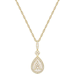 Macy's Round & Baguette Teardrop Cluster Pendant Necklace - Gold/Diamonds