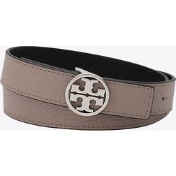 Tory Burch Reversible Leather Logo Belt Gray/Black Silver