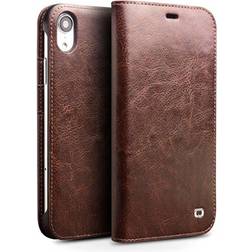 Qialino Classic iPhone XR Läder Plånboksfodral Brun