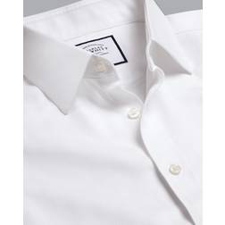 Charles Tyrwhitt Men's Non-Iron Herringbone Cotton Formal Shirt - White