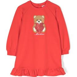 Moschino Kid's Teddy Bear Print Ruffle Trim Dress - Scarlet Red