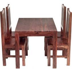 Cube Indian Sheesham Rich Honey Dining Set 80x120cm 5pcs