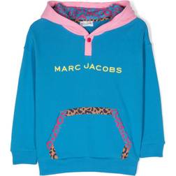 Marc Jacobs Logo Embroidered Cotton Hoodie - Blue/Rose Pink