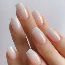 Shein Short Coffin Shape Gradient Pink Nails, Fashionable Minimalist Ice 24-pack