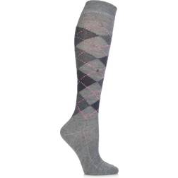 Burlington Whitby Extra Soft Argyle Knee High Socks - Navy/Pale Blue
