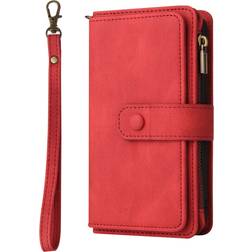 MAULUND iPhone SE 2022 2020 8 7 Kunstlæder Flip Cover Strop & Pung m. 15 Kortholdere Rød