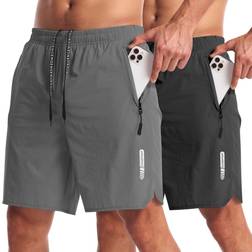 Canghpgin Mens Workout 7 Inch Shorts - Black/Dgrey