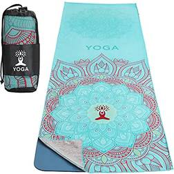 MoKo Yogahandduk, halkfri, snabbtorkande yogamatta med fästhörn, mjuk yogafilt med tryckmönster för olika yogaövningar, Sacred Heart Lotus