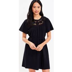 Loft Loft Crochet Neck Flutter Sleeve Swing Dress Black