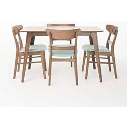 GDFSTUDIO Knight Natural Walnut/Mint Dining Set 29.5x47.2" 5