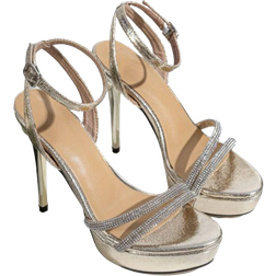 Shein Fashionable Women's Metallic High Heel Sandals With Rhinestone Detail