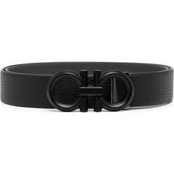 Ferragamo Reversible and Adjustable Gancini Belt - Black/Asphalt Grey