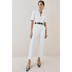 Karen Millen Petite Forever Belted Jumpsuit Ivory
