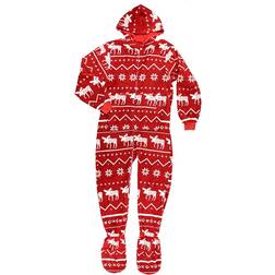 Ugly Christmas Nordic Moose Adult Hooded Onesie Red/White