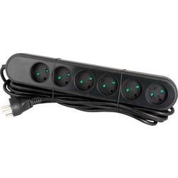 Socket with earth, 6 outlets, 5 M, black