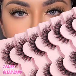 Shein 7 Pairs Full Strip Natural Soft Fluffy Eyelash Cross Wispy Dramatic Volume Faux Mink Lashes