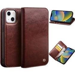 Qialino Classic iPhone 14 Läder Plånboksfodral Brun
