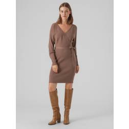 Vero Moda Damen VMHOLLYREM LS V-Neck Dress GA NOOS Kleid, Brown Lentil