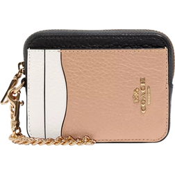 Coach Zip Card Case In Colorblock - Gold/Chalk Multi