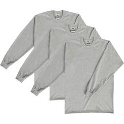 Pro Club Mens Heavyweight Long Sleeve Crew Neck T-shirt 3-pack - Heather Gray