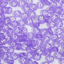 Shein 100pcs Acrylic Purple Semi-transparent Flat Round English Alphabet Beads For Jewelry Making Diy Necklace And Bracelet