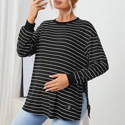 Shein Maternity Striped Drop Shoulder Split Hem Tee