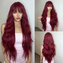 Shein 30 Inches Red Long Curly Wigs With Bangs Heat Hair Wigs Wigs