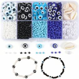 Shein 1box Evil Eye Beads for Jewelry Making, 3mm Seed Beads Faux Pearl for DIY Bracelets Making Couple Bracelet Evil Eye Charms 8mm Round Beads Color