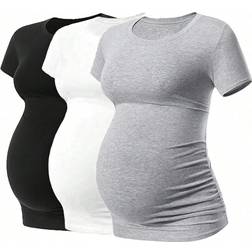 Shein Maternity 3pcs Solid Ruched Tee
