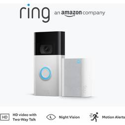 Ring Satin Nickel, Ring Chime Video Doorbell 2Nd Gen by Amazon Wireless Video Doorbell Security Camera with 1080P HD Video