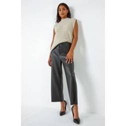 Roman Faux Leather Wide Leg Crop Trousers in Black
