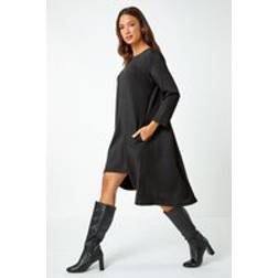 Roman Ribbed Asymmetric Stretch Dress in Black