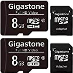 Gigastone 8 GB 2-pack Micro SD-kort, FHD-video, övervakningskamera actionkamera drönare professionell, 80 MB/s Micro SDXC UHS-I U1 klass 10