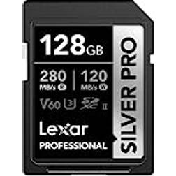 LEXAR Silver Pro SD Karte 128GB, SD Speicherkarte UHS-II, V60, U3, C10, SDXC Karte, Bis zu 280 MB/s Lesen, für professionelle Fotografen, Videofilmer, Enthusiasten LSDSIPR128G-BNNAA