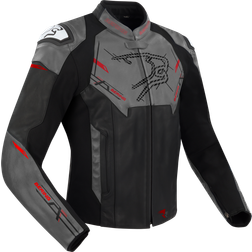 Bering Snap Motorcycle Leather Jacket - Black/Grey/Red Man