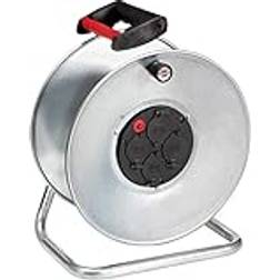 Brennenstuhl Garant SK Series Galvanised Steel Cable Reel 4 Italian Sockets 10A + 16A Schuko Lid Self-Closing Ergonomic Handle