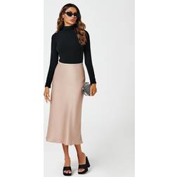 FS Collection Satin Midi Skirt In Light Brown