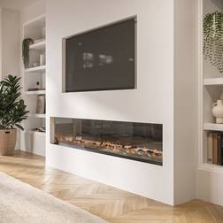 Amberglo Black Inset Media Wall Electric Fireplace with Glass Configurated Front and Sides 70 Inch