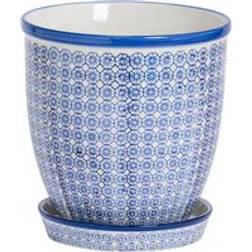 Nicola Spring Hand Printed Plant Pot with Saucer Navy