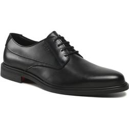 HUGO Black Logo-embossed Leather Derby Shoes Eur Men