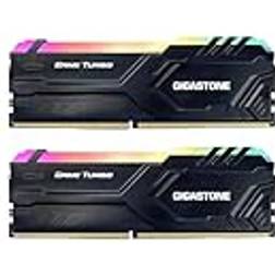 Gigastone DDR4 RAM Black RGB Game Turbo Desktop RAM 32GB (2x16GB) DDR4 RAM 16GB DDR4-3200MHz PC4-25600 CL16 1.35V 288 Pin Unbuffered Non ECC UDIMM