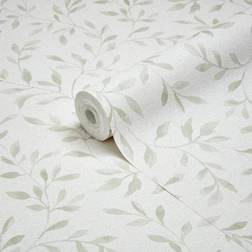 GoodHome GoodHome Linton Sage Green Woven Effect Leaf Trail Textured Wallpaper