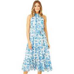 Yumi Leaf Print Halterneck Midi Dress