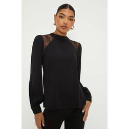 Dorothy Perkins Lace Shoulder Long Sleeve Blouse Black