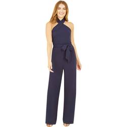 Yumi Navy Cross Over Halter Neck Jumpsuit