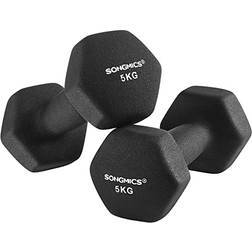 Songmics Set of 2 Dumbbells Weights Vinyl Coating Gym and Home Workouts Waterproof and Non-Slip with Matte Finish 2 x 5 kg SYL60BK