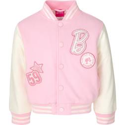 Barbie Girl's French Terry Varsity Bomber Jacket - Pink