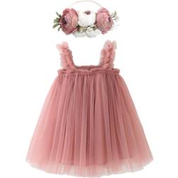 BGFKS Rainbow Tutu Princess Skirt Set with Flower Headband - Dusty Rose